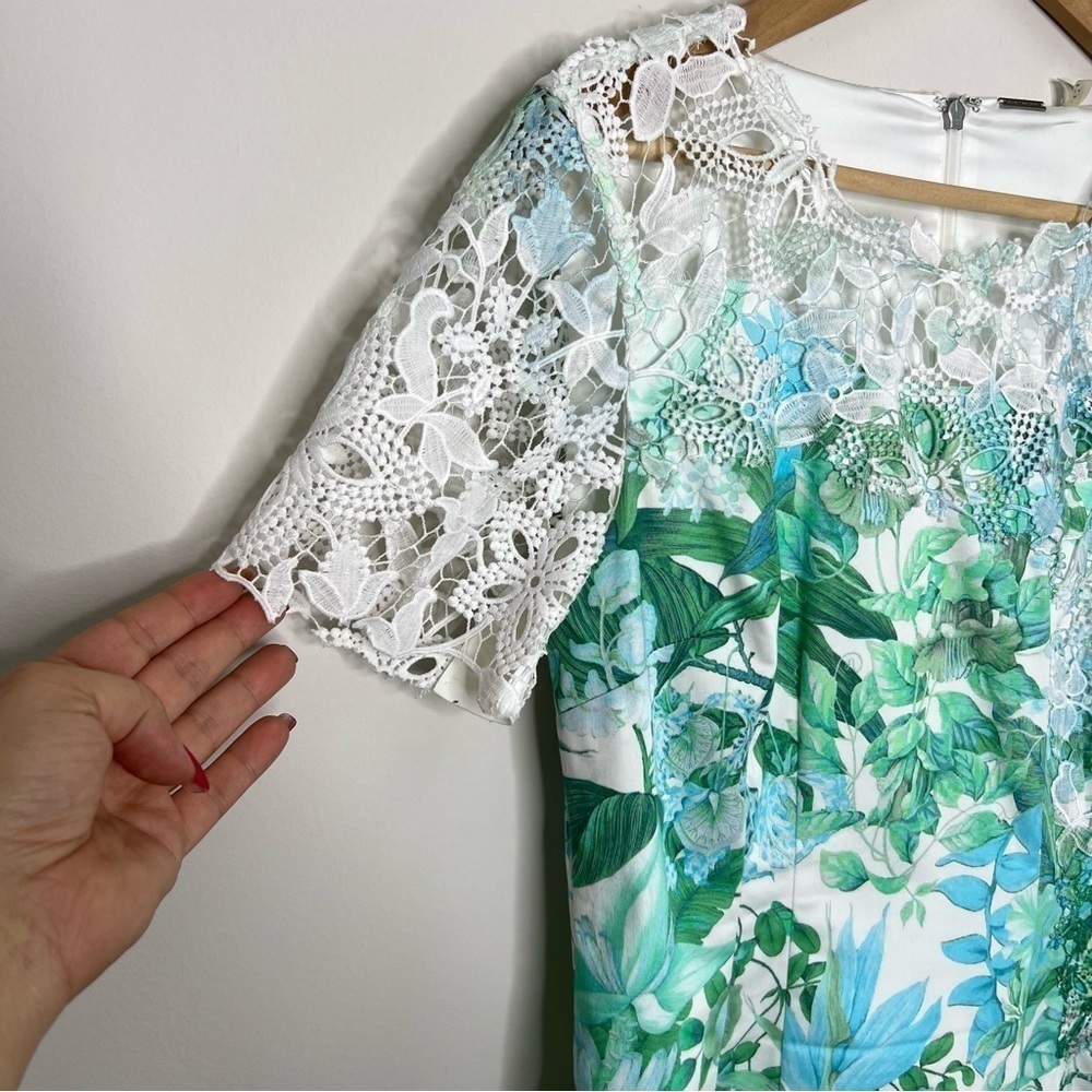 Elie Tahari Short-Sleeve Lace-Trim Ombre Organdy Dress, Green Pattern Size 4 - Picture 4 of 12